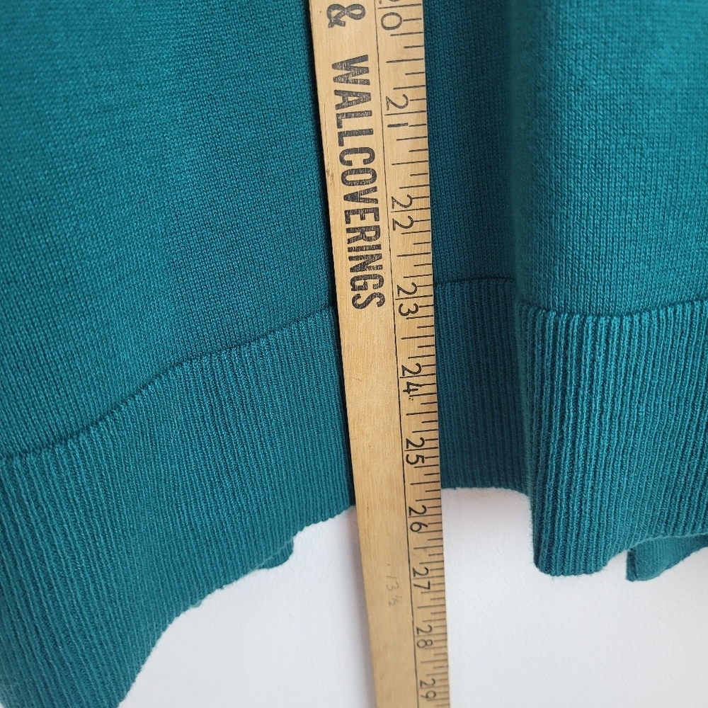Lands End long teal green cotton cardigan pockets grandma core casual work S/P - Picture 5 of 9